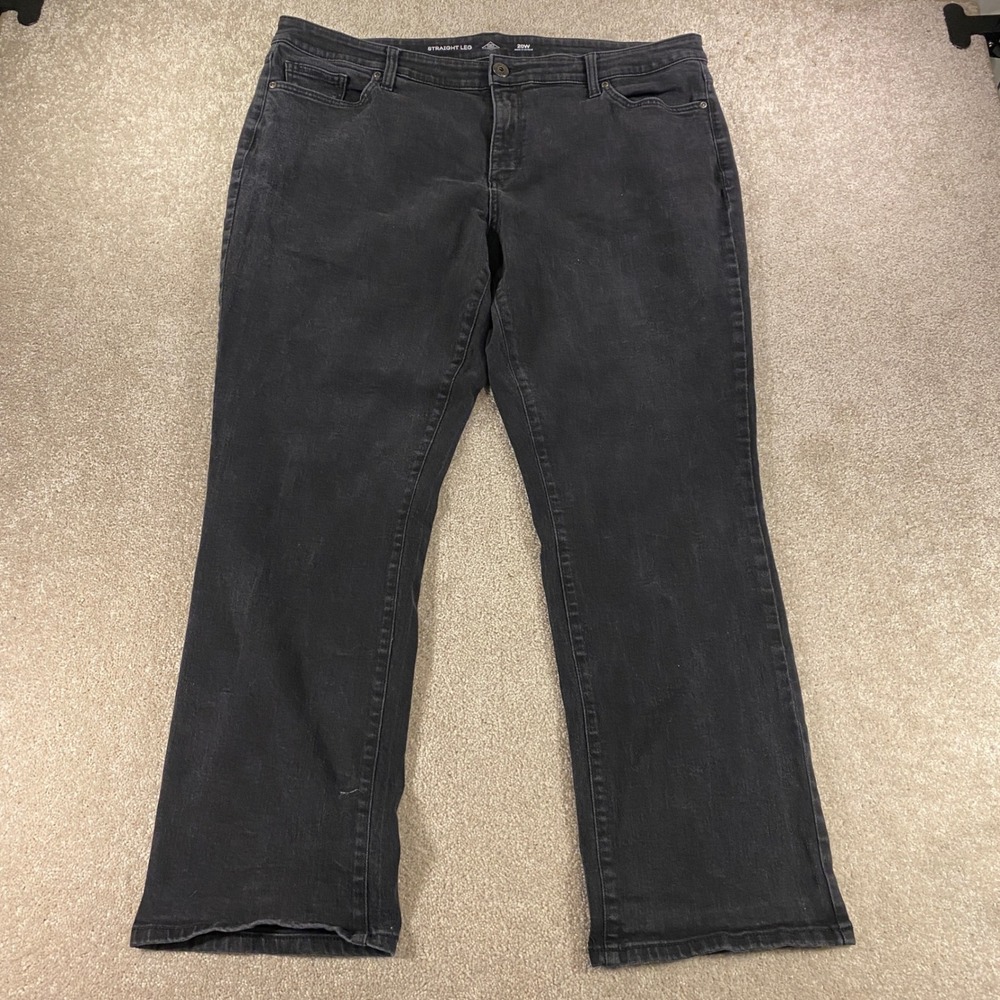 St. John's Bay Straight Leg Jeans Womens 20W Black Stretch Repreve Denim